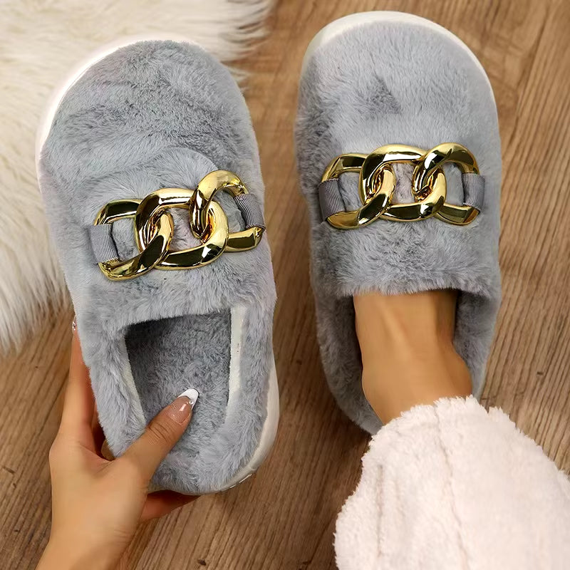 Unisex Winter Home Warm Slippers Plush Women Indoor Fur Slides High Top Concise outside Waterproof Slippers Shoes Men Boots