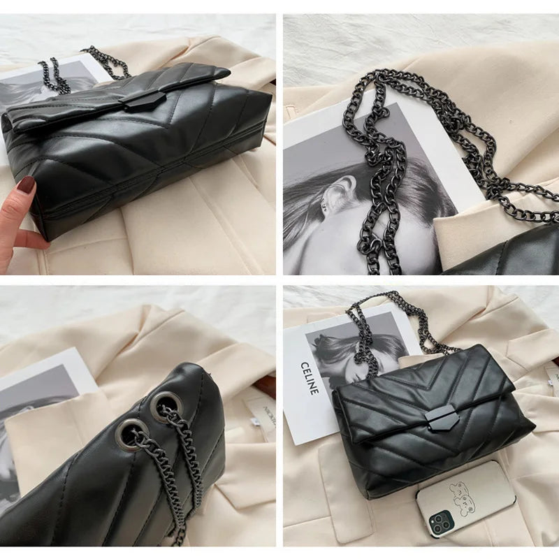 New Casual Chain Crossbody Bags for Women Fashion Simple Shoulder Bag Ladies Designer Handbags PU Leather Messenger Bags