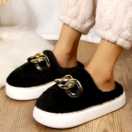 Unisex Winter Home Warm Slippers Plush Women Indoor Fur Slides High Top Concise outside Waterproof Slippers Shoes Men Boots