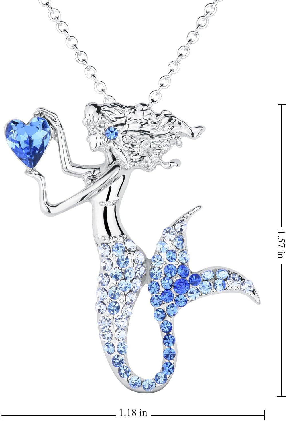 Fashion Mermaid Birthstone Necklace Jewelry White Gold Plated Austrian Crystal Pendant Gift for Girls Women