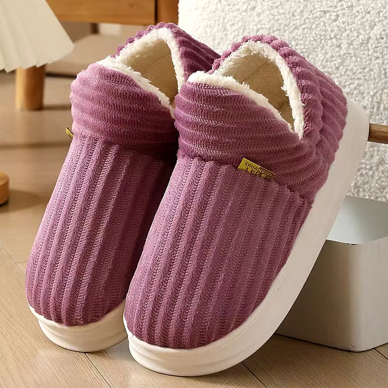 Unisex Winter Home Warm Slippers Plush Women Indoor Fur Slides High Top Concise outside Waterproof Slippers Shoes Men Boots